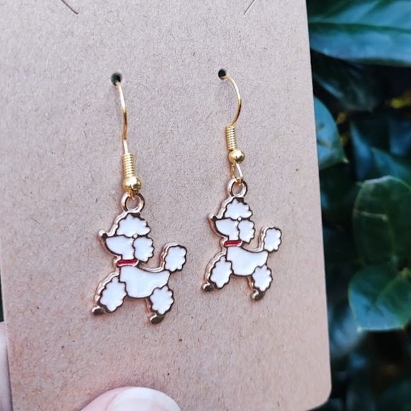 White Poodle Earrings - Picture 2 of 6